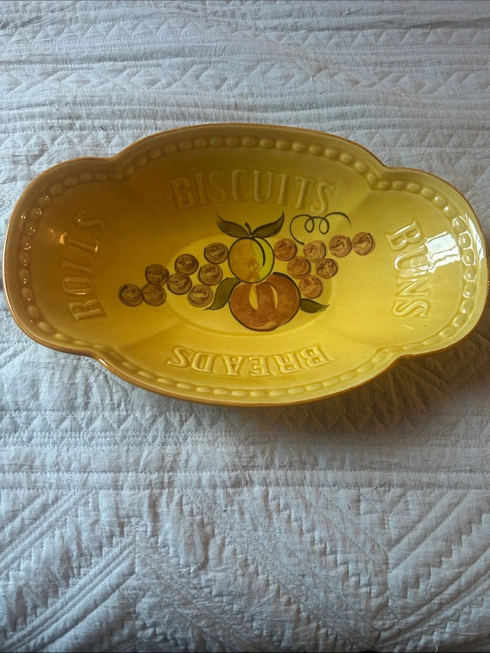 Vintage 60's Los Angeles Yellow Glazed Ceramic Bread Bowl Made In USA